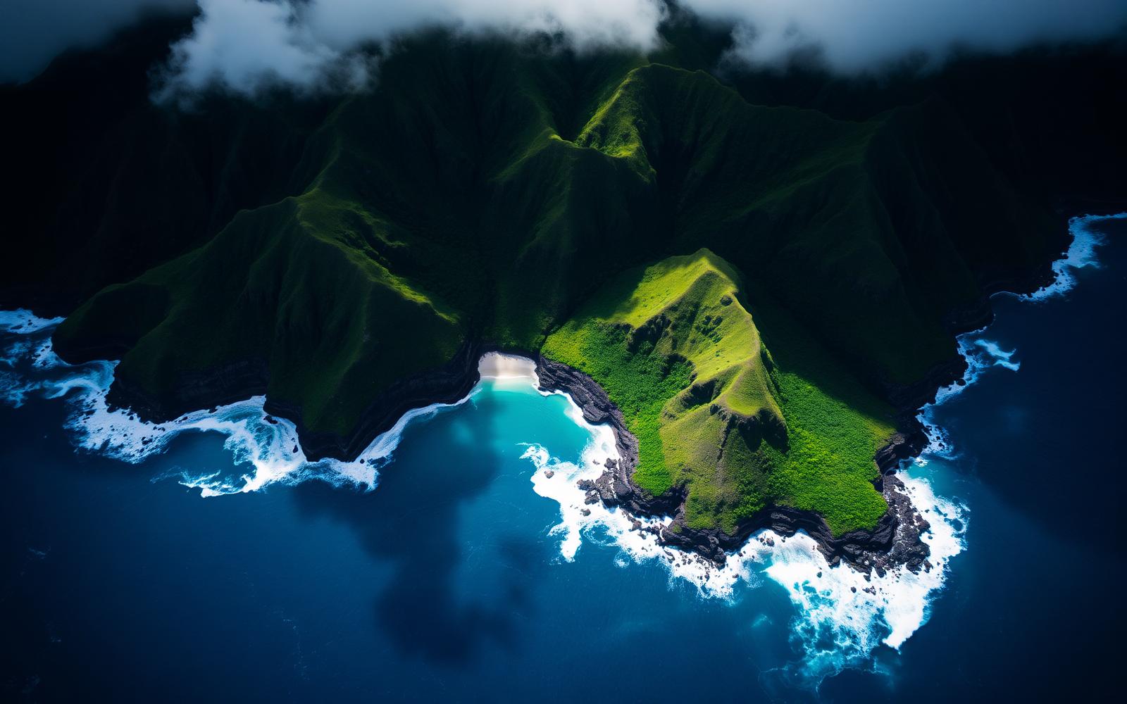 Aerial view of Dominica's volcanic coastline