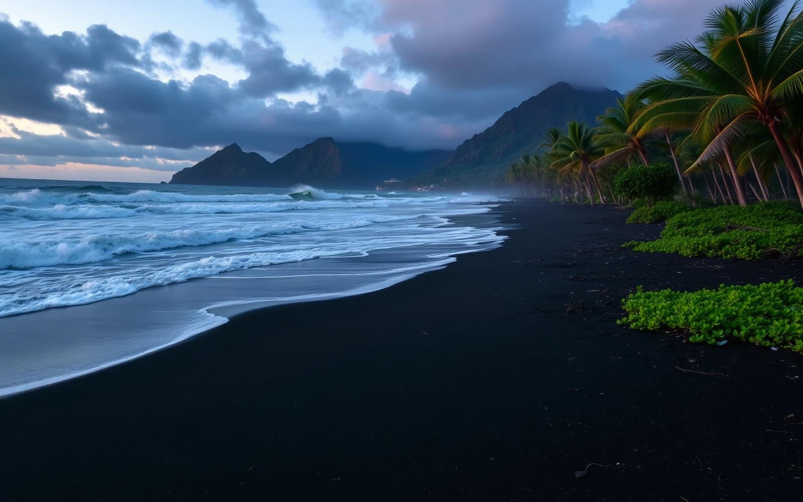 Black sand beach on the Dominica coast
