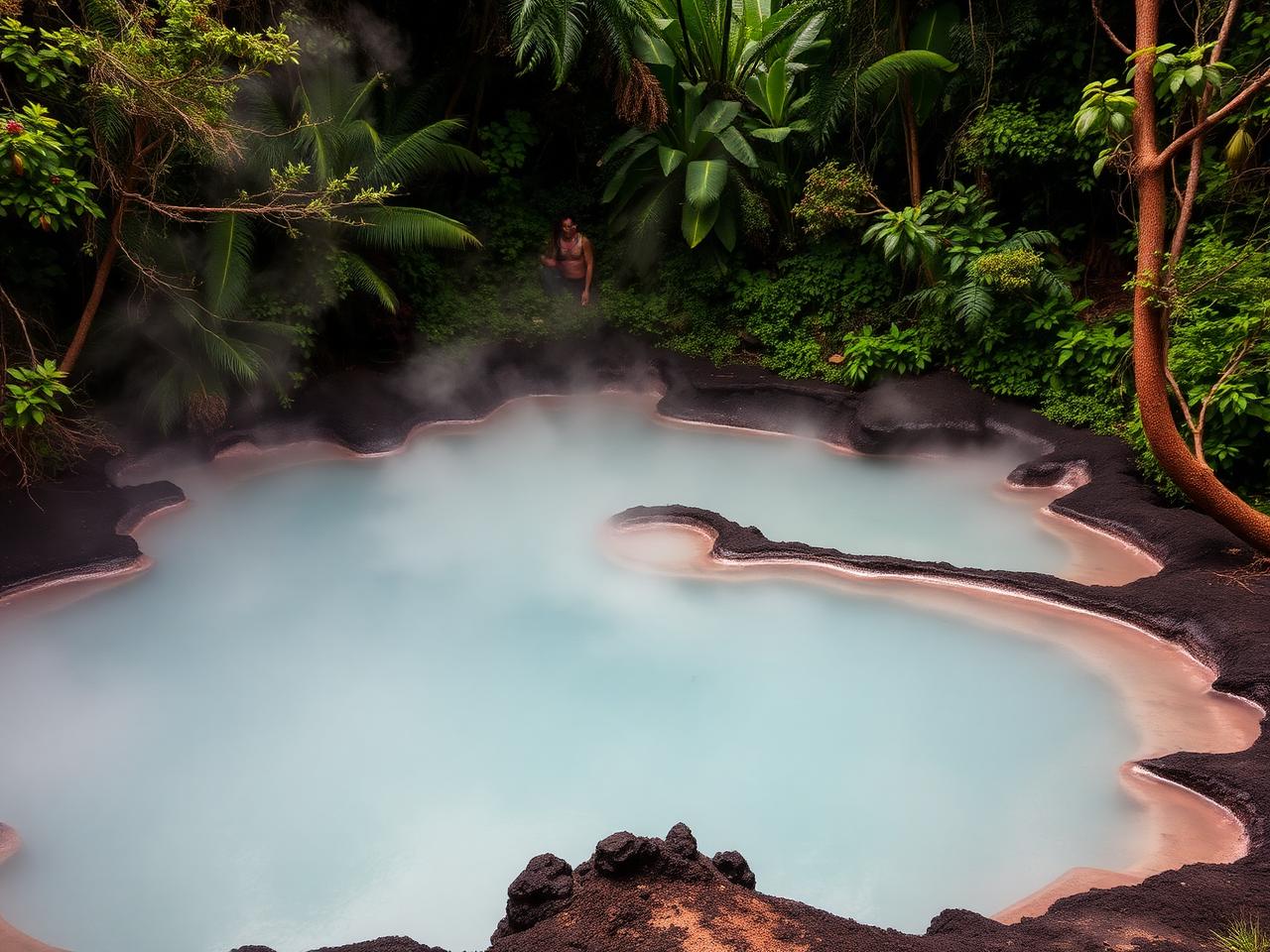 Steaming volcanic springs in the Roseau Valley