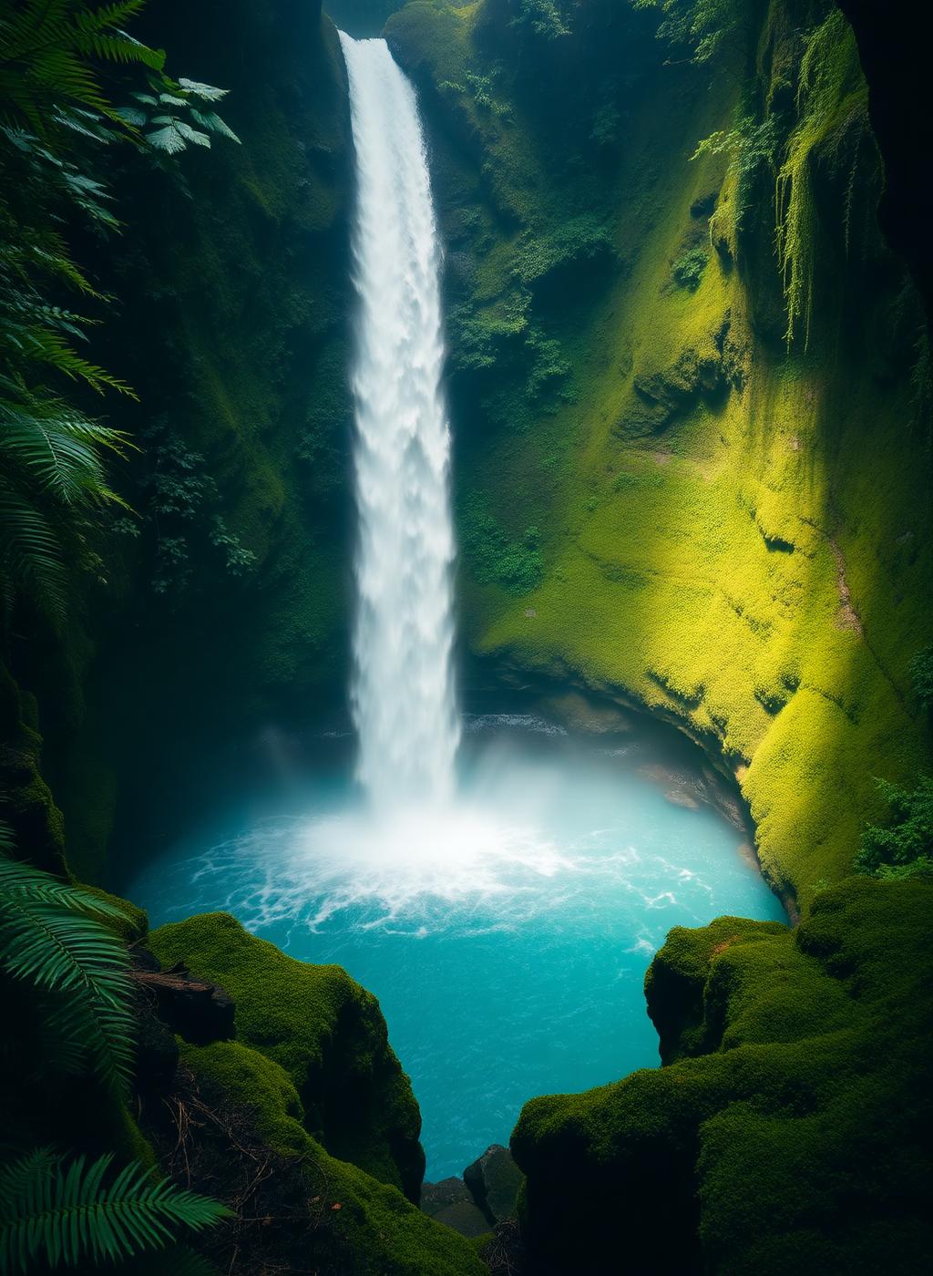 Waterfall in a rainforest gorge